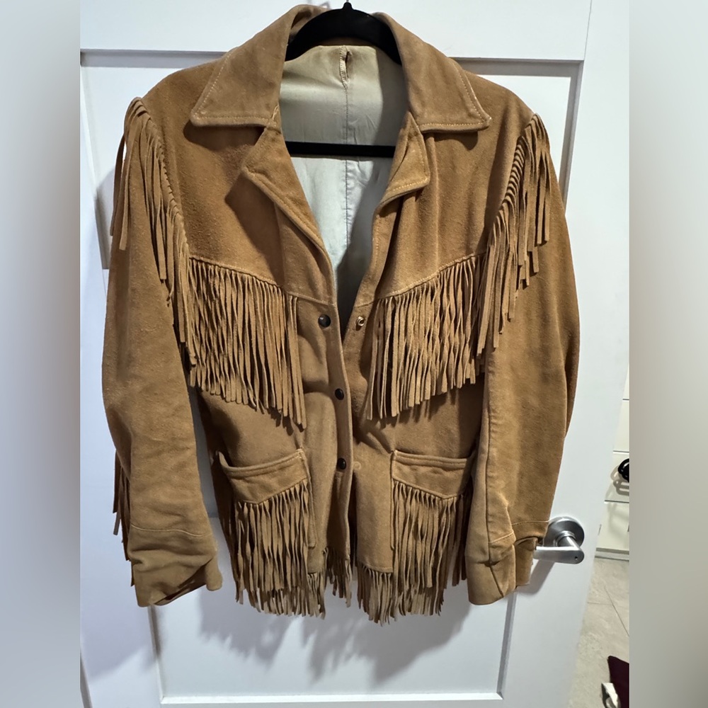 Vintage Jo-o-Kay Stylish Tan Fringe leather Women's Jacket